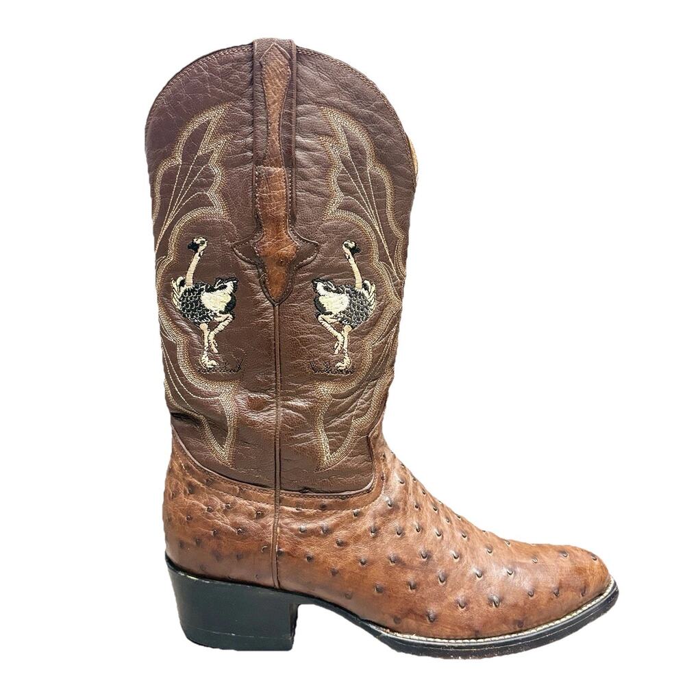 Ostrich Cowboy Boots Rio Azul
Full Quill Embroidered Mens Western Boots Size 8.5